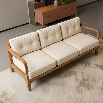 Handcrafted Solid Wood Cotton Sofa – Rustic Modern Minimalist - Woodenecho