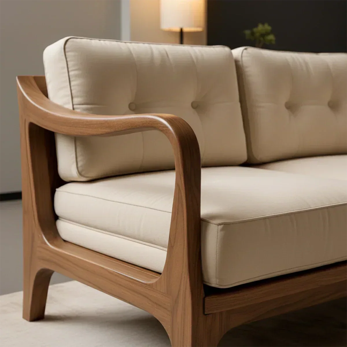 Handcrafted Solid Wood Cotton Sofa – Rustic Modern Minimalist - Woodenecho