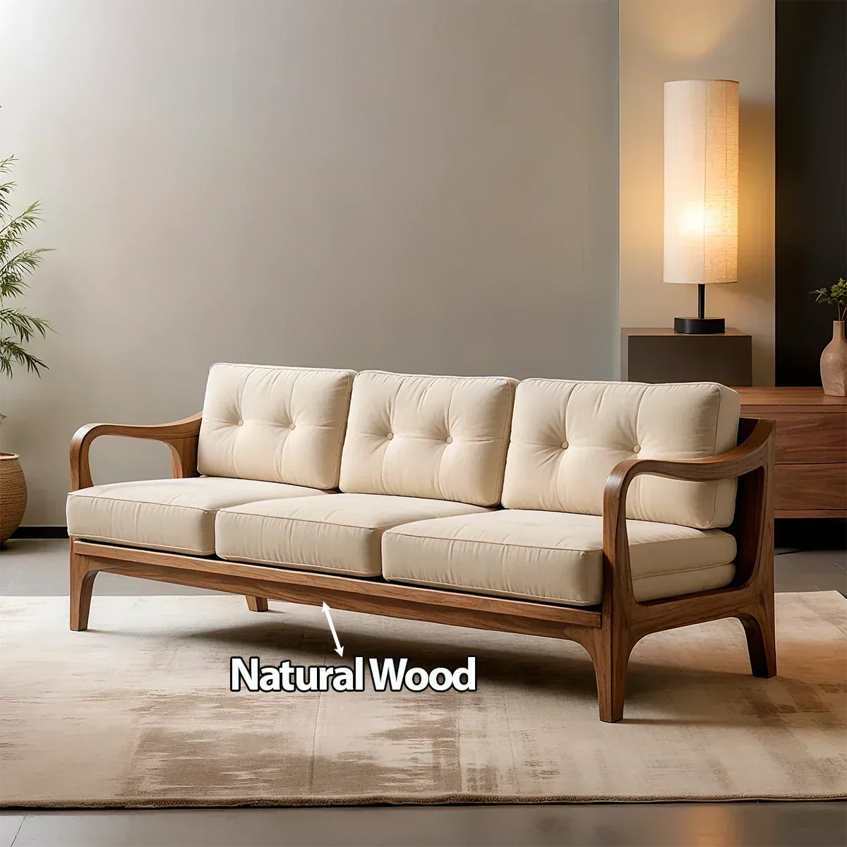 Handcrafted Solid Wood Cotton Sofa – Rustic Modern Minimalist - Woodenecho