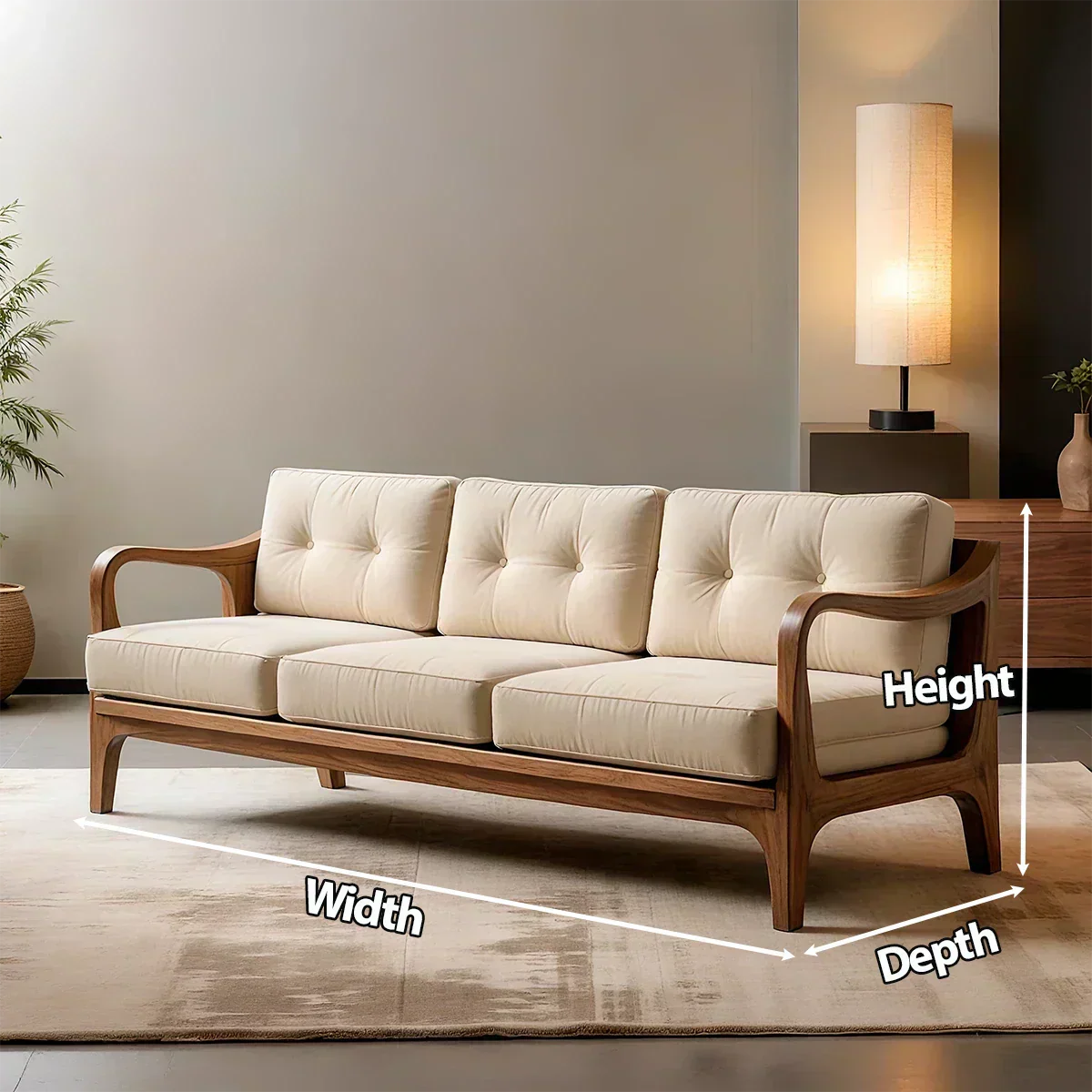 Handcrafted Solid Wood Cotton Sofa – Rustic Modern Minimalist - Woodenecho