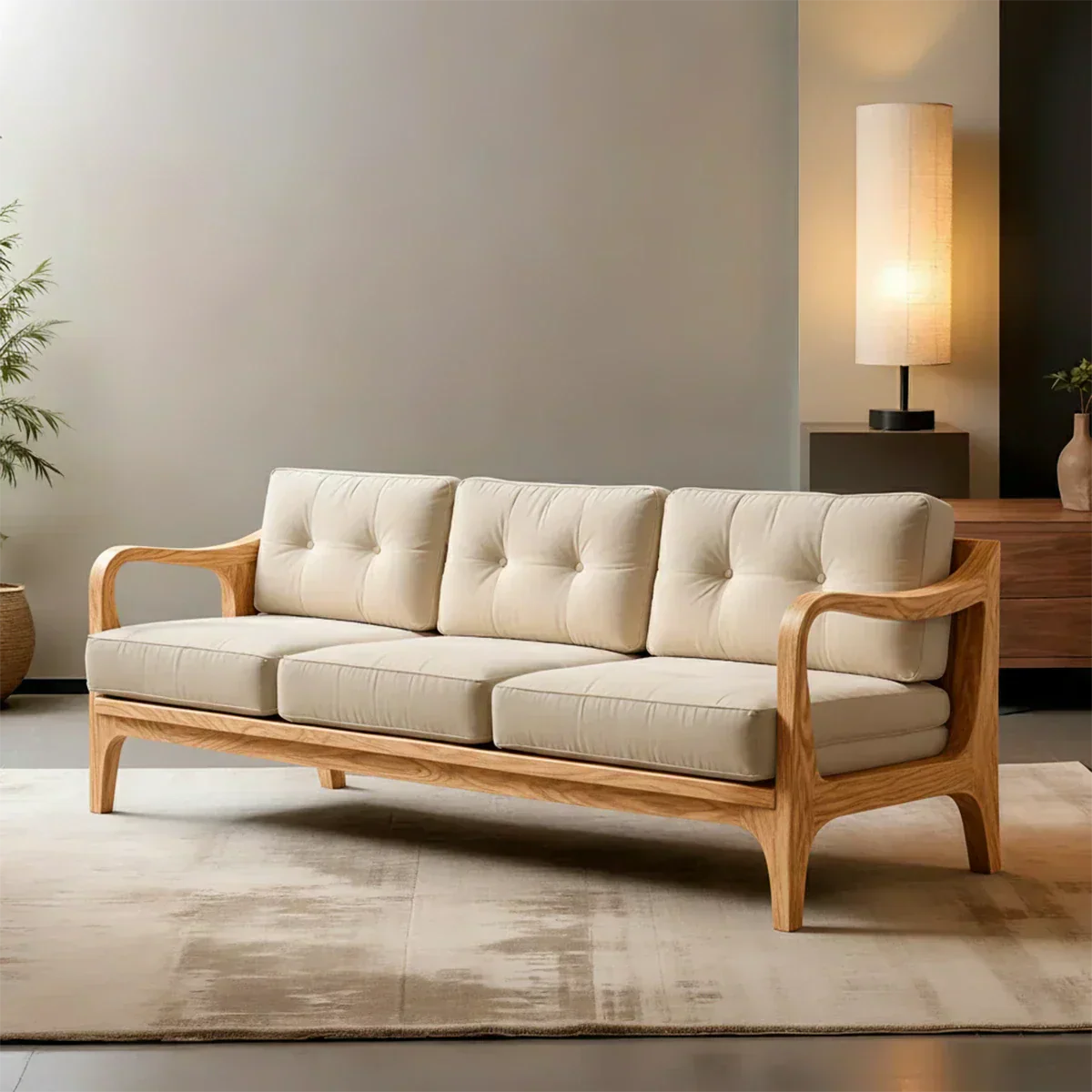 Handcrafted Solid Wood Cotton Sofa – Rustic Modern Minimalist - Woodenecho