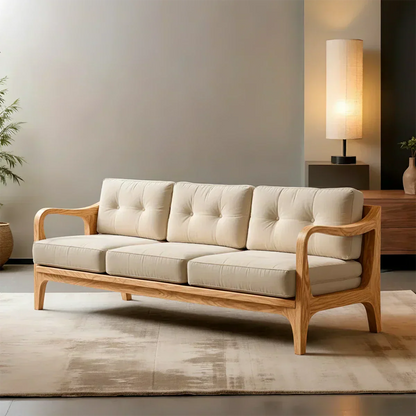 Handcrafted Solid Wood Cotton Sofa – Rustic Modern Minimalist - Woodenecho