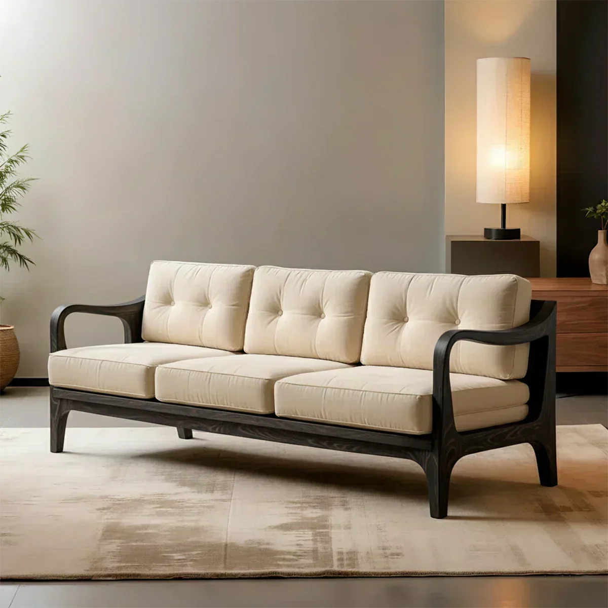 Handcrafted Solid Wood Cotton Sofa – Rustic Modern Minimalist - Woodenecho