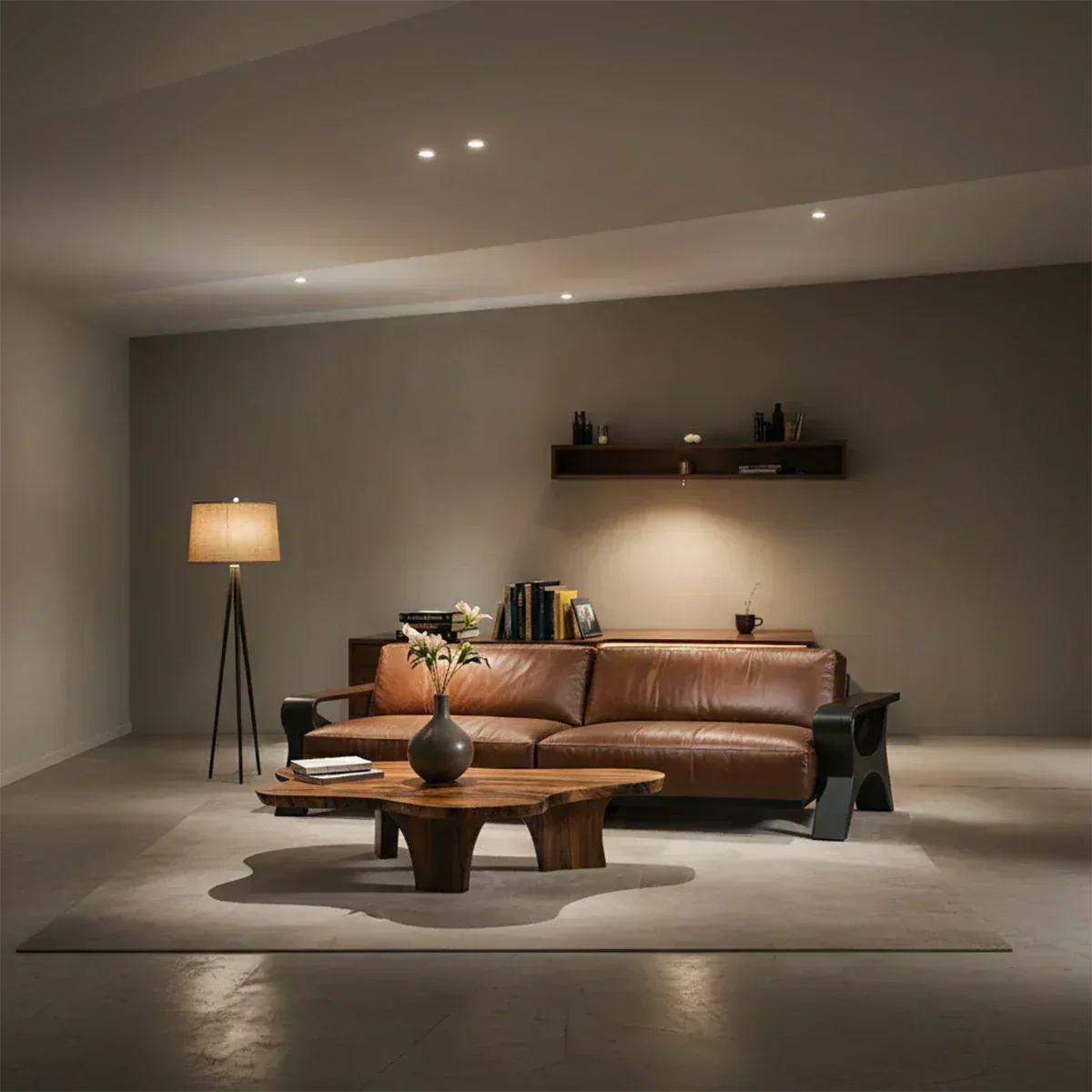 Handcrafted Solid Wood Leather Sofa – Modern Rustic Elegance - Woodenecho
