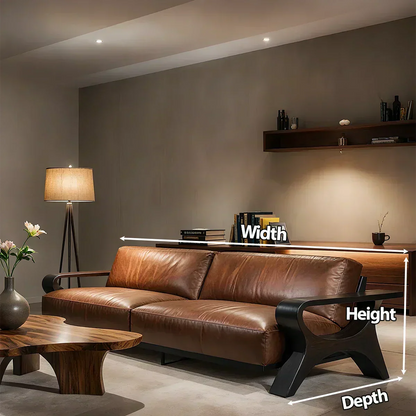 Handcrafted Solid Wood Leather Sofa – Modern Rustic Elegance - Woodenecho