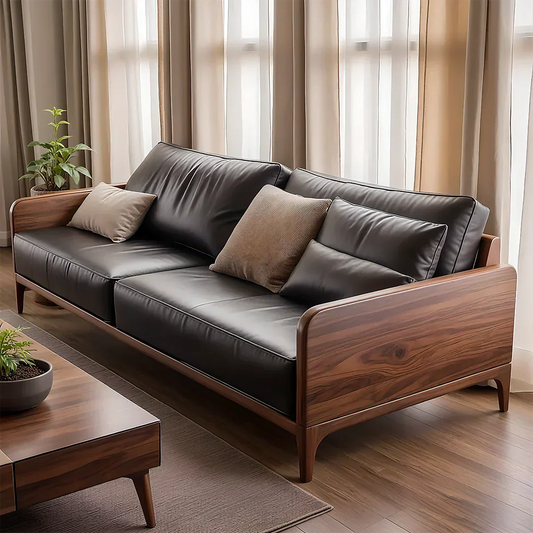 Handcrafted Solid Wood Leather Sofa – Premium Modern Design - Elitegemse