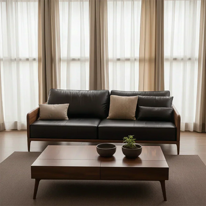 Handcrafted Solid Wood Leather Sofa – Premium Modern Design - Woodenecho
