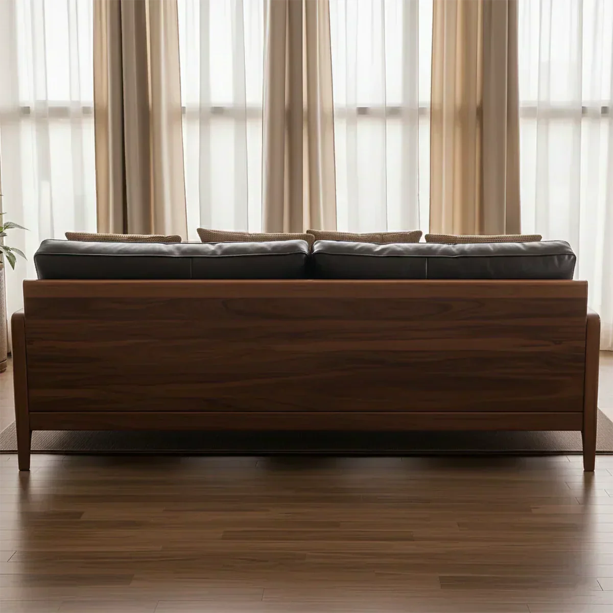 Handcrafted Solid Wood Leather Sofa – Premium Modern Design - Woodenecho