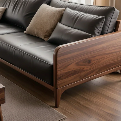 Handcrafted Solid Wood Leather Sofa – Premium Modern Design - Woodenecho