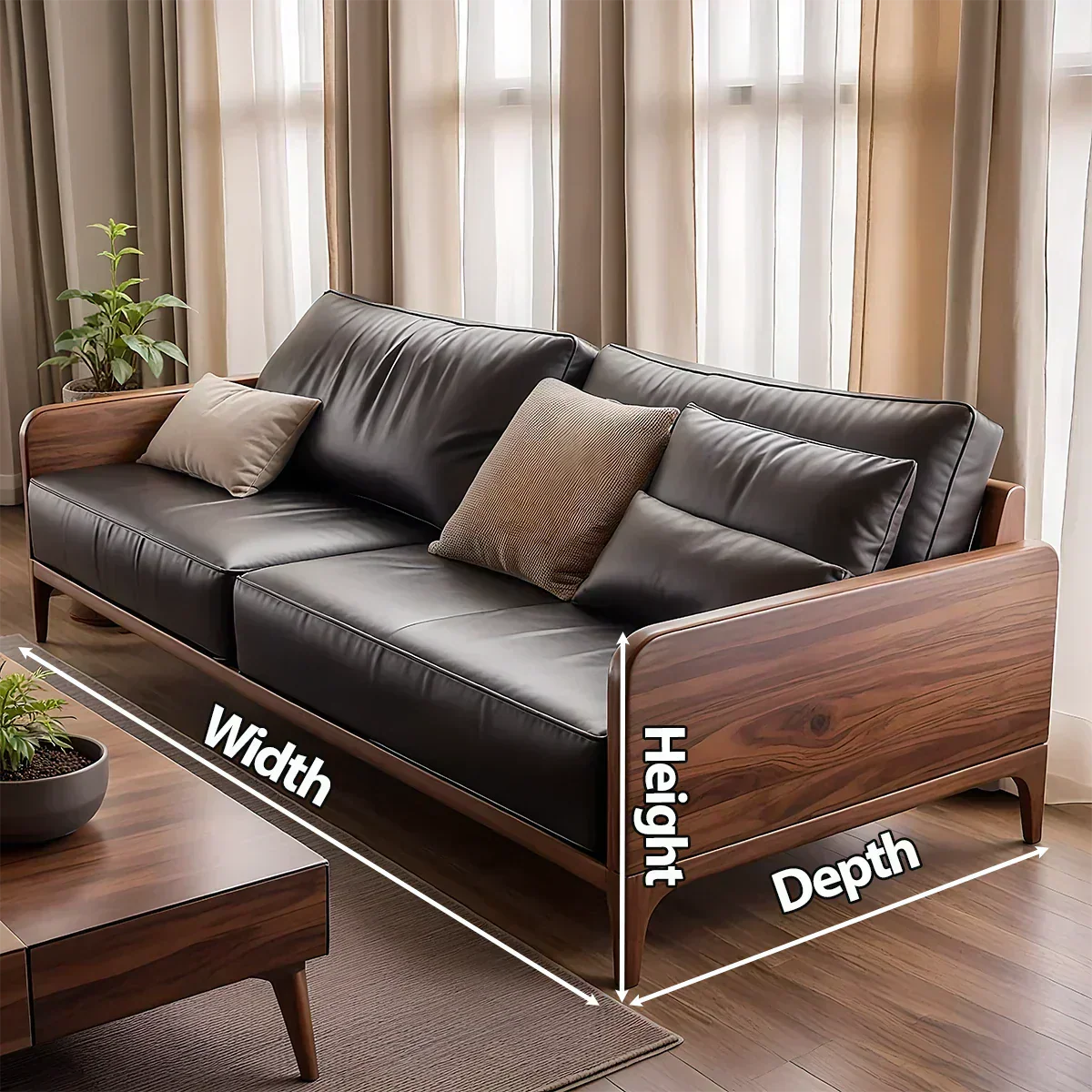 Handcrafted Solid Wood Leather Sofa – Premium Modern Design - Woodenecho