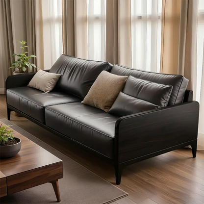 Handcrafted Solid Wood Leather Sofa – Premium Modern Design - Woodenecho