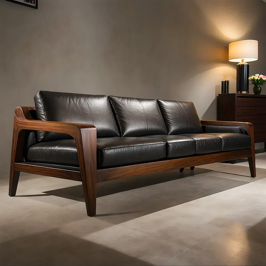 Handcrafted Solid Wood Leather Sofa – Premium Modern Elegance - Elitegemse