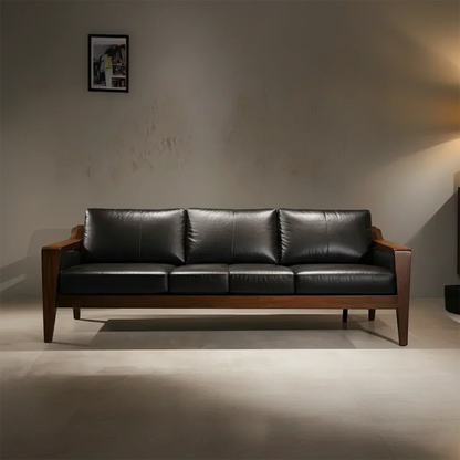 Handcrafted Solid Wood Leather Sofa – Premium Modern Elegance - Woodenecho
