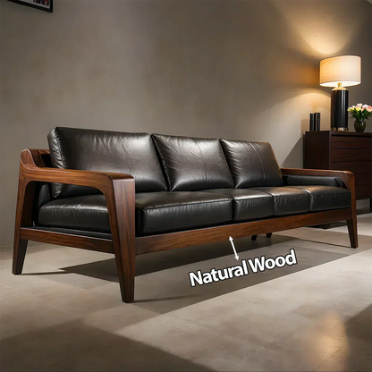 Handcrafted Solid Wood Leather Sofa – Premium Modern Elegance - Woodenecho