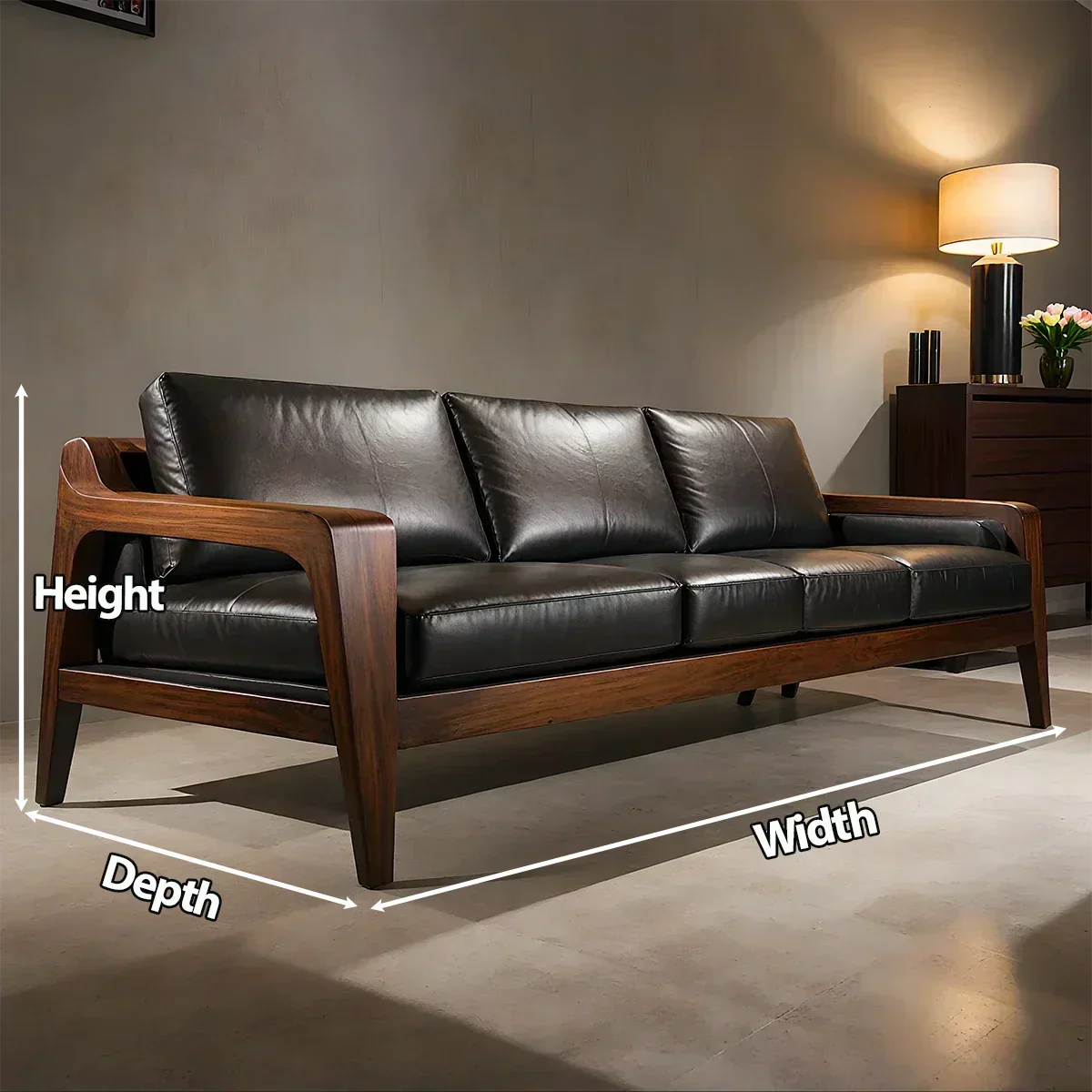 Handcrafted Solid Wood Leather Sofa – Premium Modern Elegance - Woodenecho