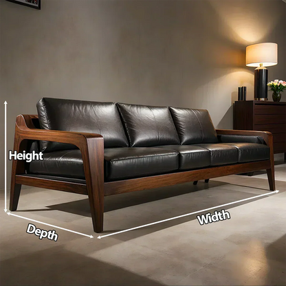 Handcrafted Solid Wood Leather Sofa – Premium Modern Elegance - Woodenecho