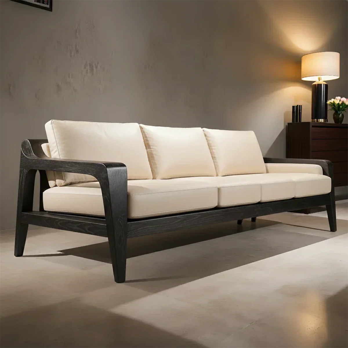 Handcrafted Solid Wood Leather Sofa – Premium Modern Elegance - Woodenecho