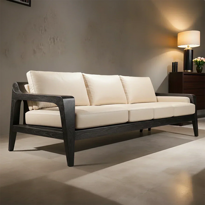 Handcrafted Solid Wood Leather Sofa – Premium Modern Elegance - Woodenecho