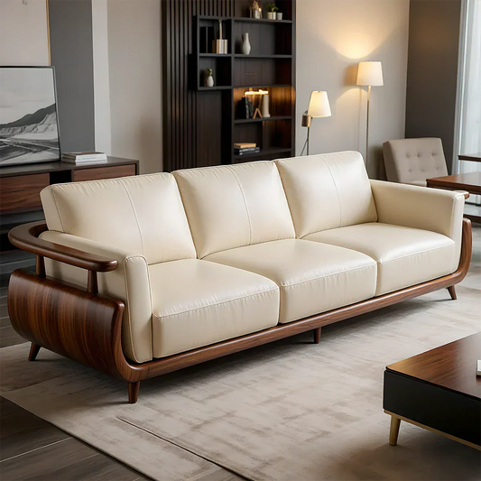 Handcrafted Solid Wood Leather Sofa – Rustic Modern Premium Design - Elitegemse