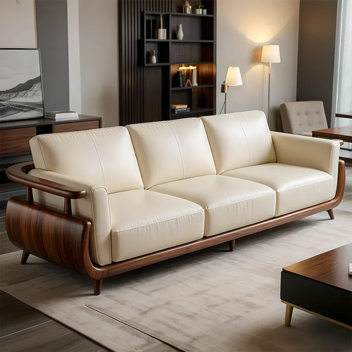 Handcrafted Solid Wood Leather Sofa – Rustic Modern Premium Design - Woodenecho