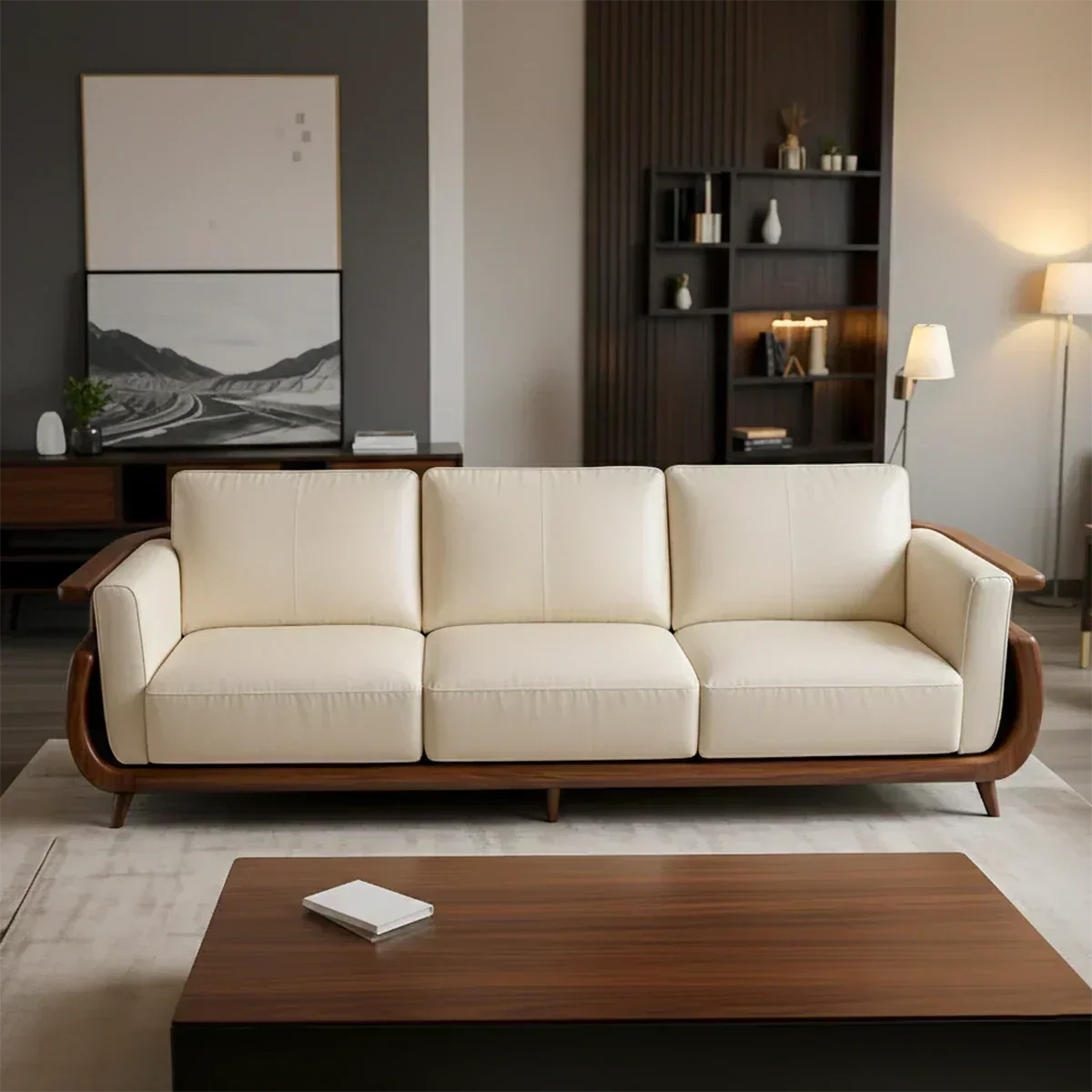 Handcrafted Solid Wood Leather Sofa – Rustic Modern Premium Design - Woodenecho