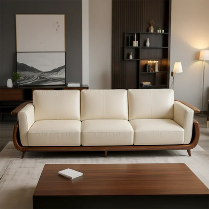 Handcrafted Solid Wood Leather Sofa – Rustic Modern Premium Design - Woodenecho
