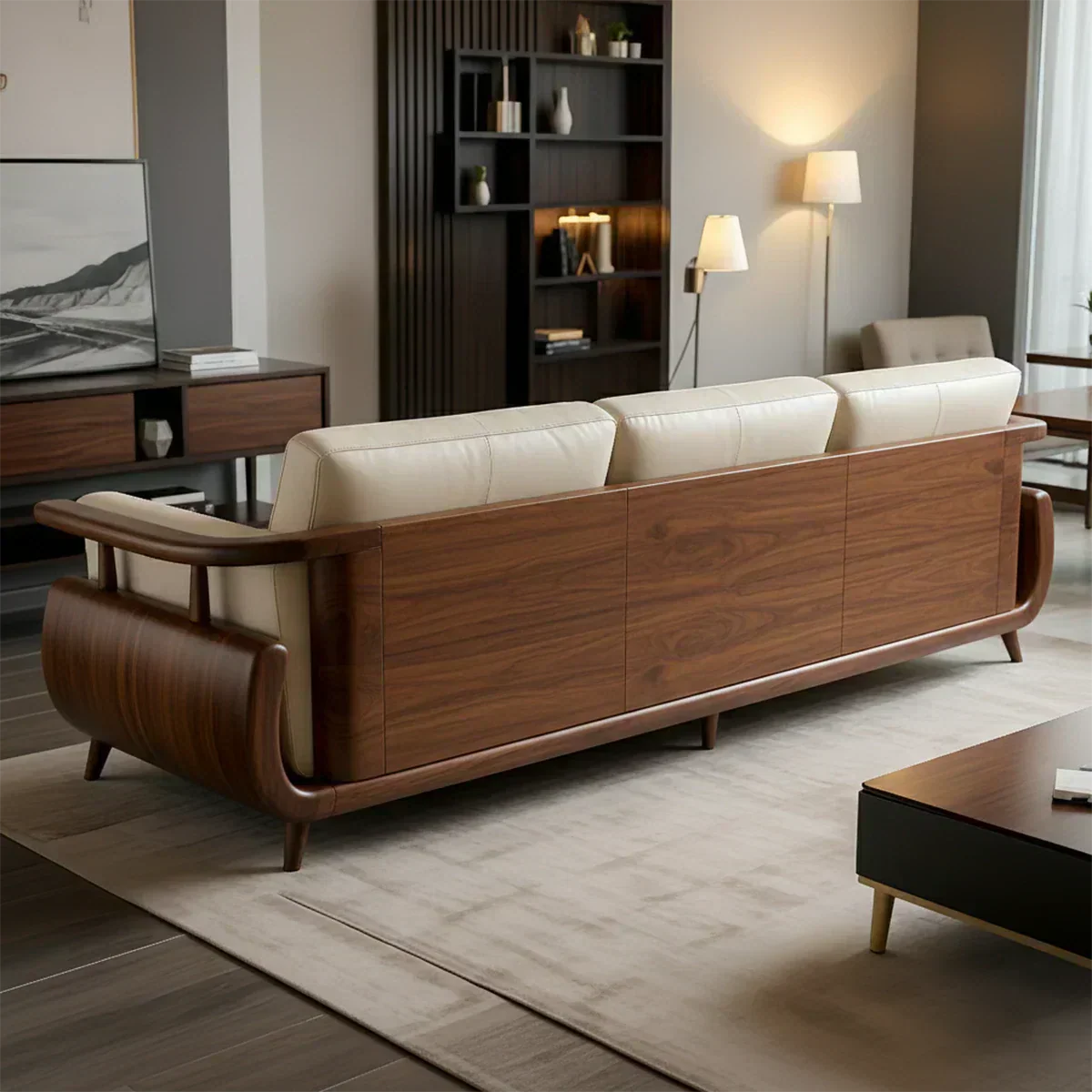 Handcrafted Solid Wood Leather Sofa – Rustic Modern Premium Design - Woodenecho