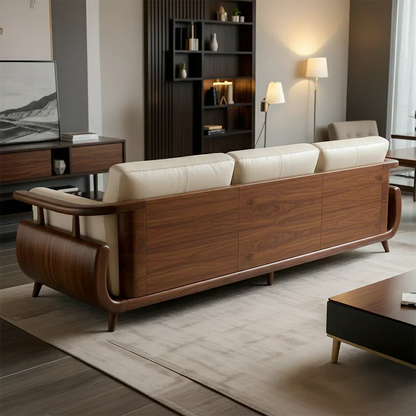 Handcrafted Solid Wood Leather Sofa – Rustic Modern Premium Design - Woodenecho