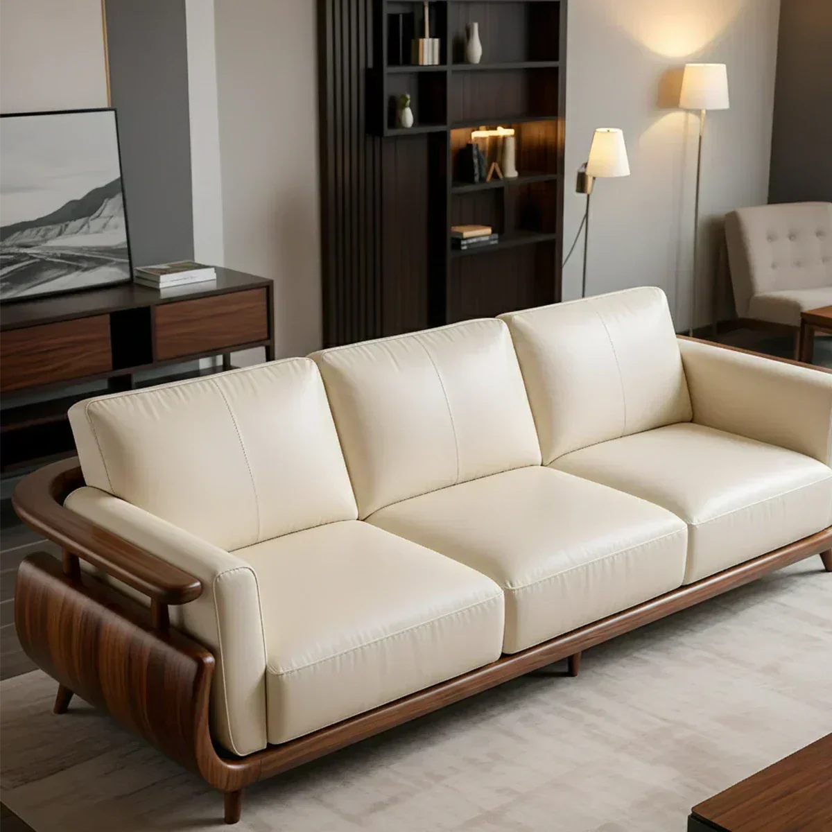 Handcrafted Solid Wood Leather Sofa – Rustic Modern Premium Design - Woodenecho