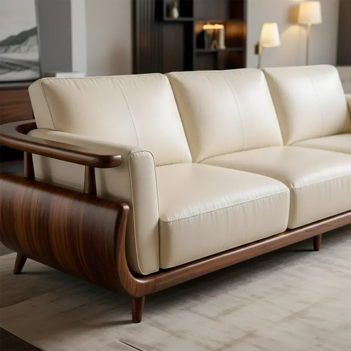 Handcrafted Solid Wood Leather Sofa – Rustic Modern Premium Design - Woodenecho