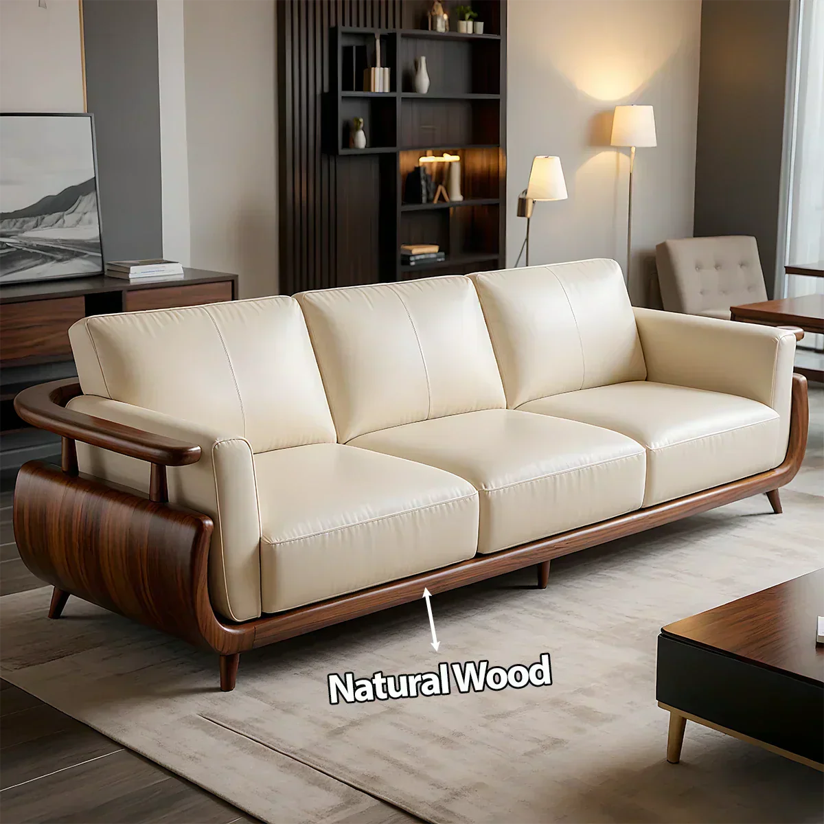 Handcrafted Solid Wood Leather Sofa – Rustic Modern Premium Design - Woodenecho