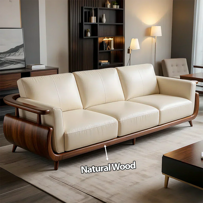 Handcrafted Solid Wood Leather Sofa – Rustic Modern Premium Design - Woodenecho