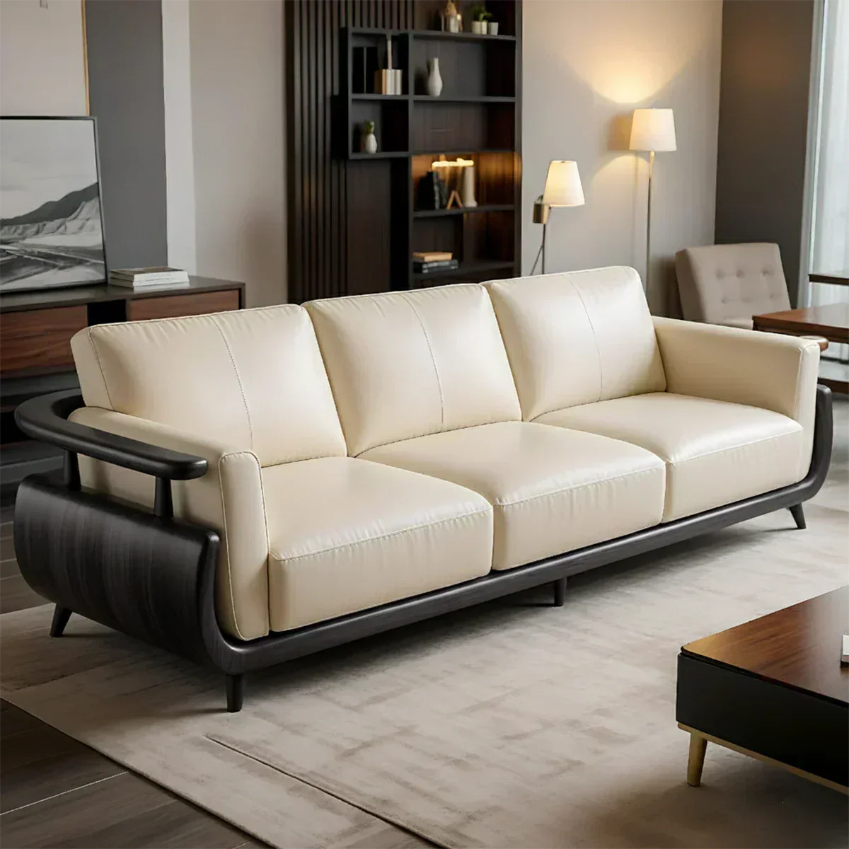 Handcrafted Solid Wood Leather Sofa – Rustic Modern Premium Design - Woodenecho