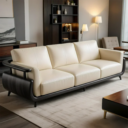 Handcrafted Solid Wood Leather Sofa – Rustic Modern Premium Design - Woodenecho