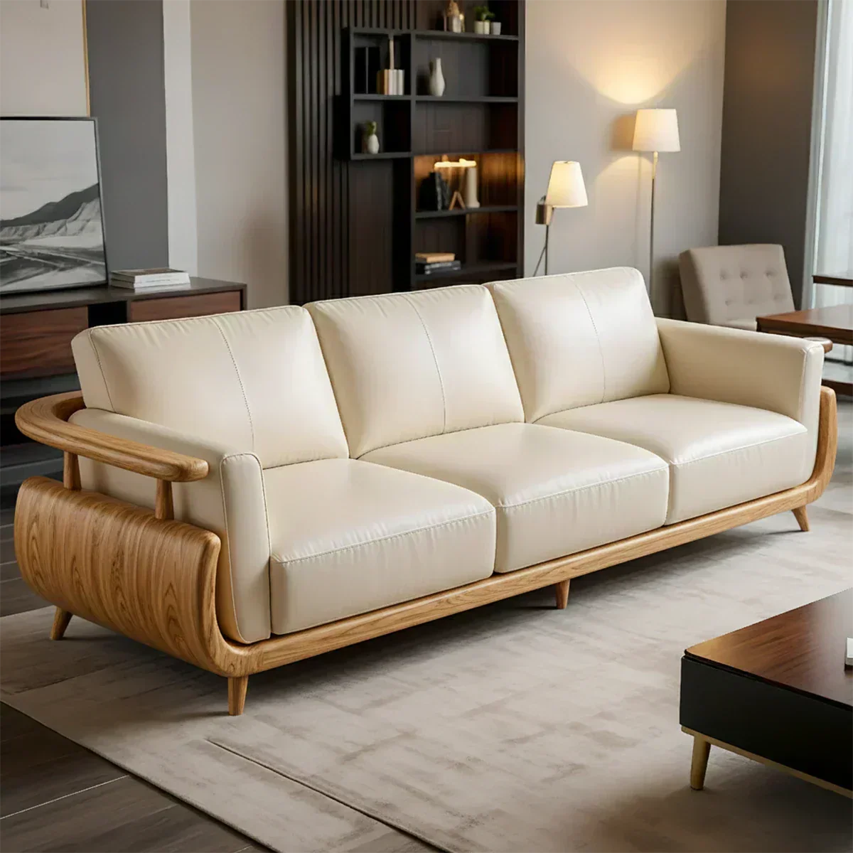 Handcrafted Solid Wood Leather Sofa – Rustic Modern Premium Design - Woodenecho