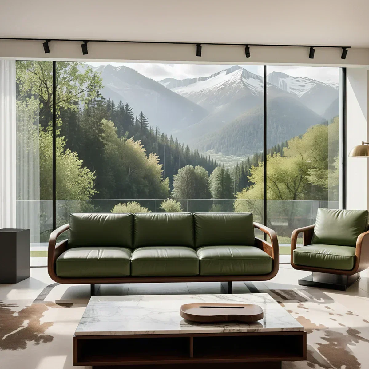 Handcrafted Solid Wood Leather Sofa – Rustic Natural Wood Finish - Woodenecho