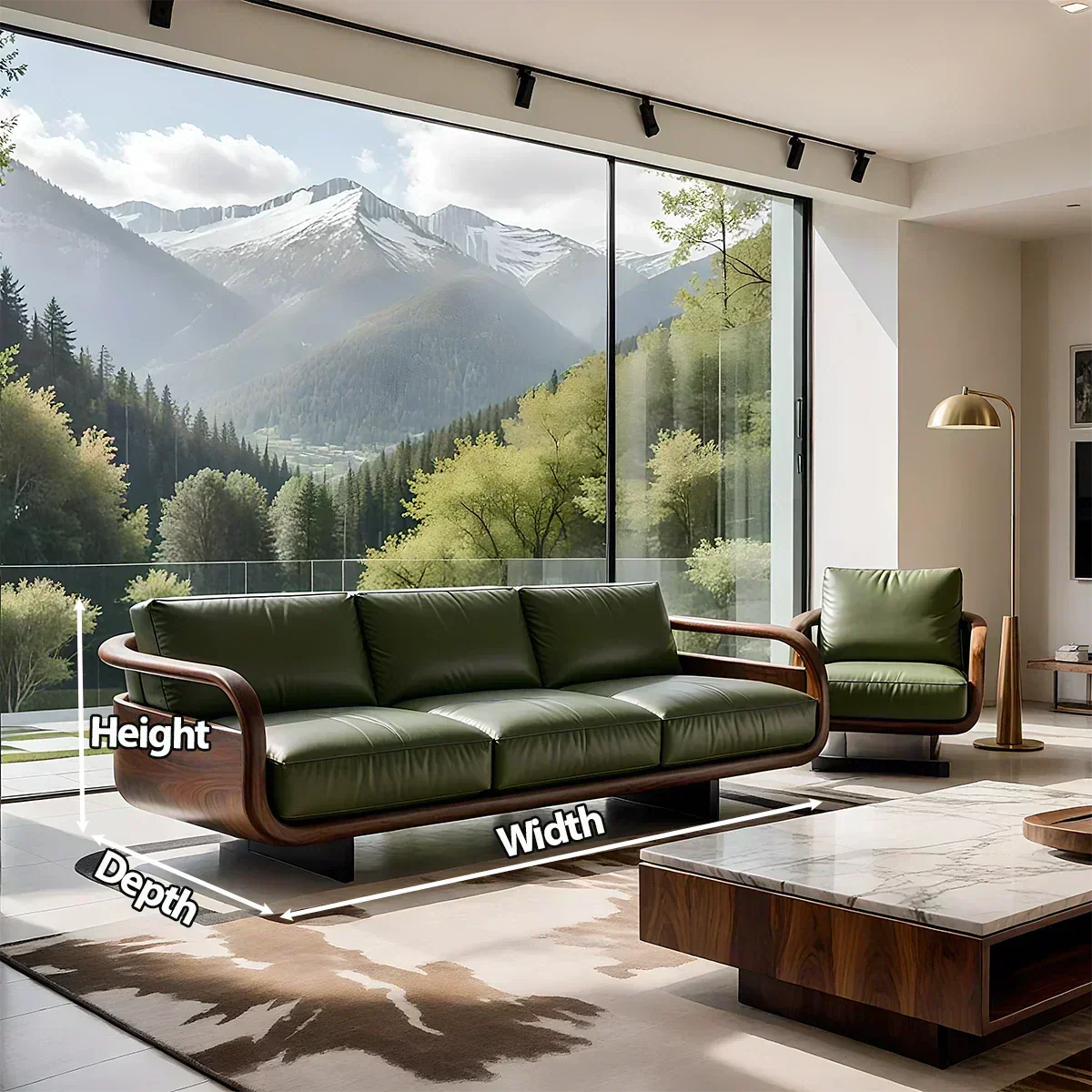 Handcrafted Solid Wood Leather Sofa – Rustic Natural Wood Finish - Woodenecho
