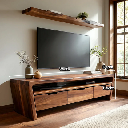 Handcrafted Solid Wood TV Stand with Rounded Frame and Hidden Drawer Storage - Elitegemse