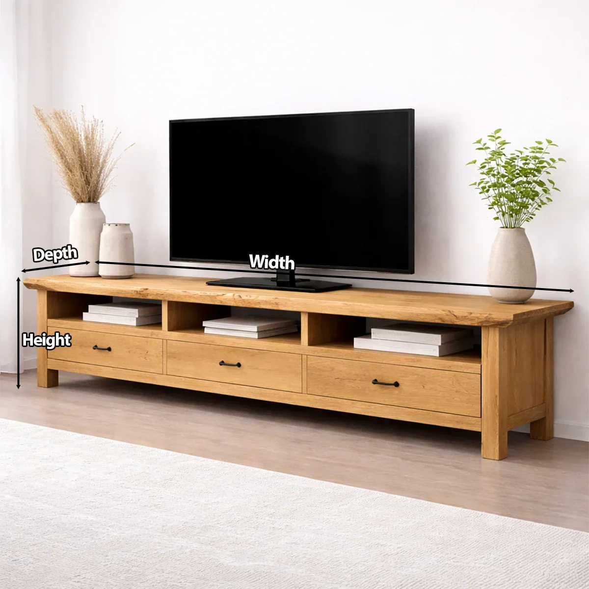 Handcrafted Solid Wood TV Stand with Spacious Drawers and Open Media Storage - Elitegemse