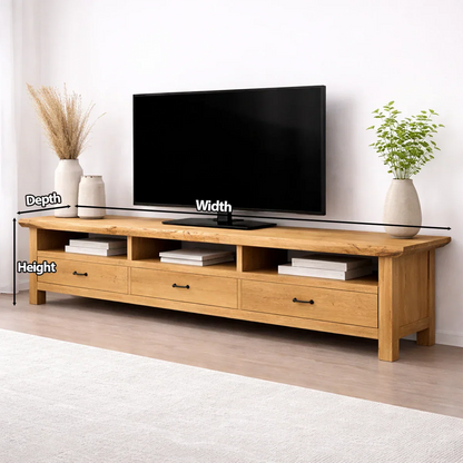 Handcrafted Solid Wood TV Stand with Spacious Drawers and Open Media Storage - Elitegemse