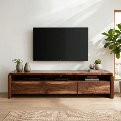 Handcrafted Solid Wood TV Stand with Thick Top and Curved Side Legs - Woodenecho