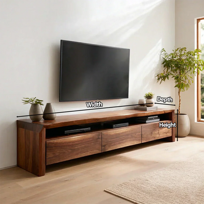 Handcrafted Solid Wood TV Stand with Thick Top and Curved Side Legs - Woodenecho