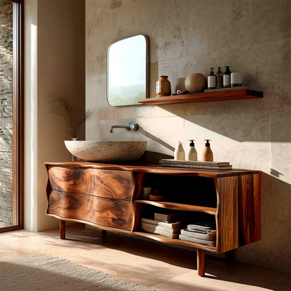 Handcrafted Traditional Bathroom Vanity Cabinet in Natural Solid Wood - Elitegemse