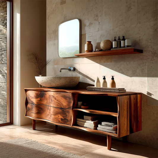 Handcrafted Traditional Bathroom Vanity Cabinet in Natural Solid Wood - Elitegemse