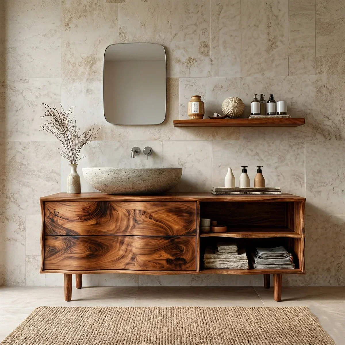 Handcrafted Traditional Bathroom Vanity Cabinet in Natural Solid Wood - Elitegemse