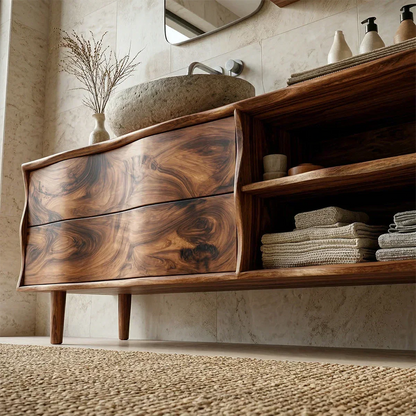Handcrafted Traditional Bathroom Vanity Cabinet in Natural Solid Wood - Elitegemse