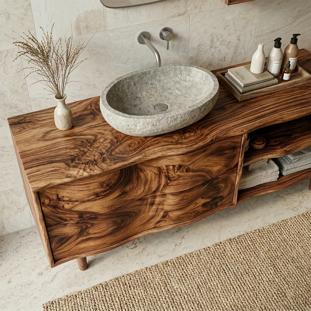 Handcrafted Traditional Bathroom Vanity Cabinet in Natural Solid Wood - Elitegemse