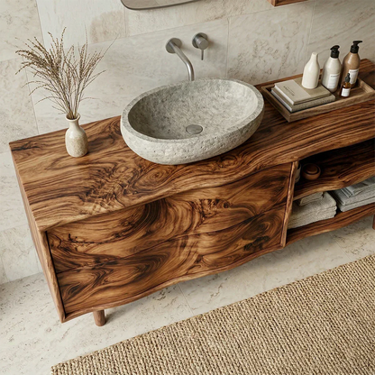 Handcrafted Traditional Bathroom Vanity Cabinet in Natural Solid Wood - Elitegemse