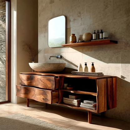 Handcrafted Traditional Bathroom Vanity Cabinet in Natural Solid Wood - Elitegemse