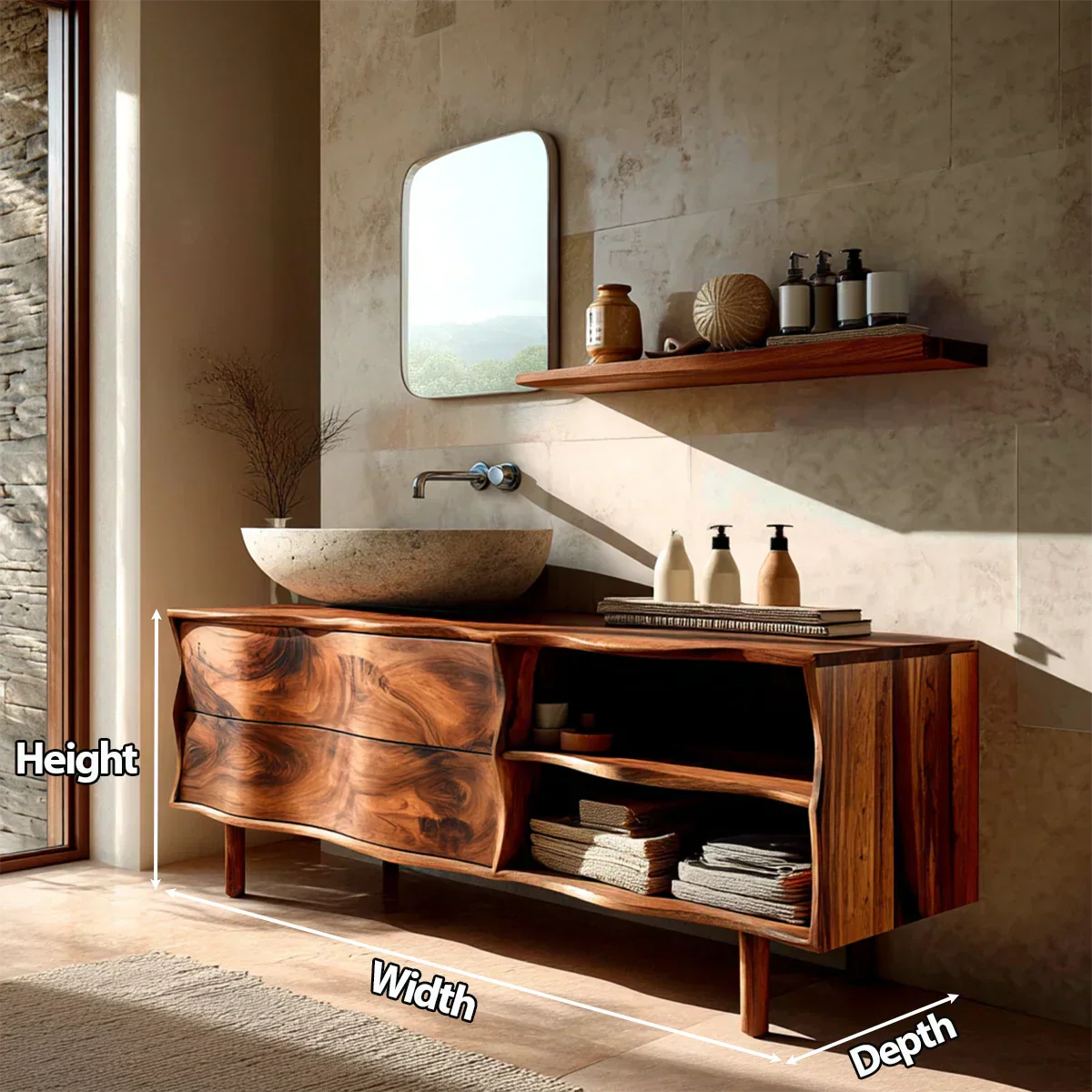 Handcrafted Traditional Bathroom Vanity Cabinet in Natural Solid Wood - Elitegemse